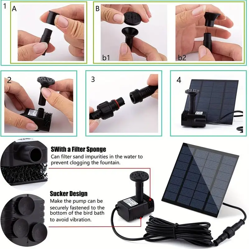 Fuente solar con 6 boquillas,  - Solar Pool Pump Kit reseña y precio